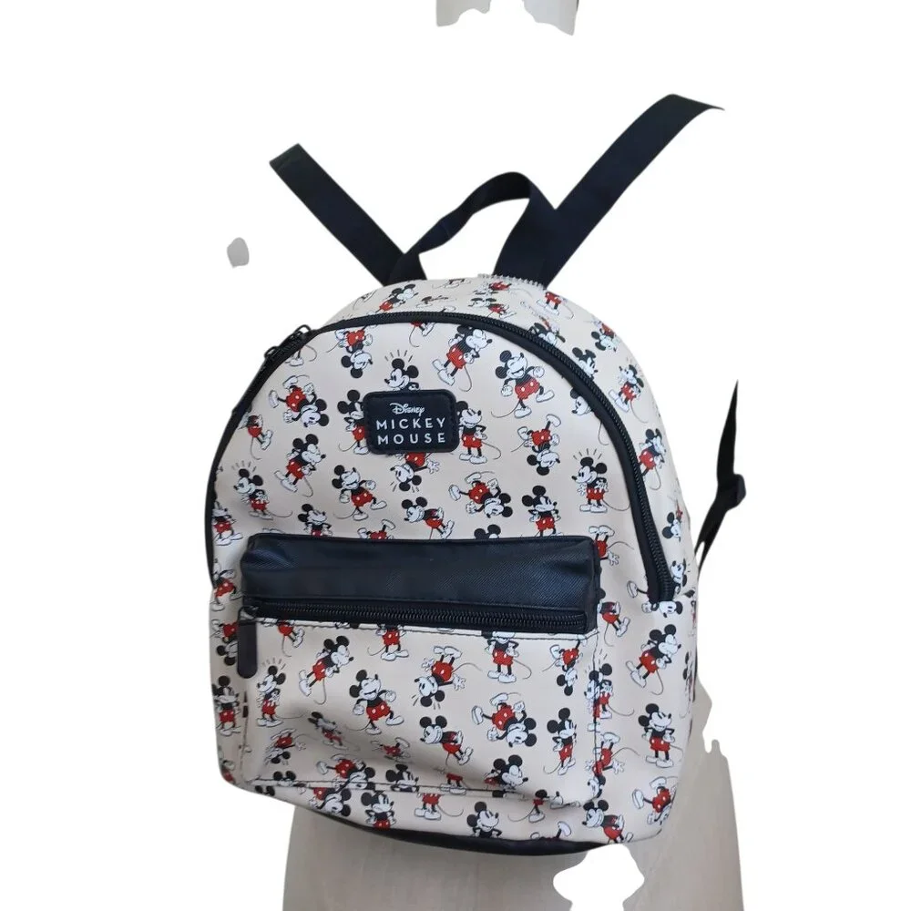 Disney Mickey Mouse Backpack BioWorld Cream Black‎ Red Mini Bag NEW